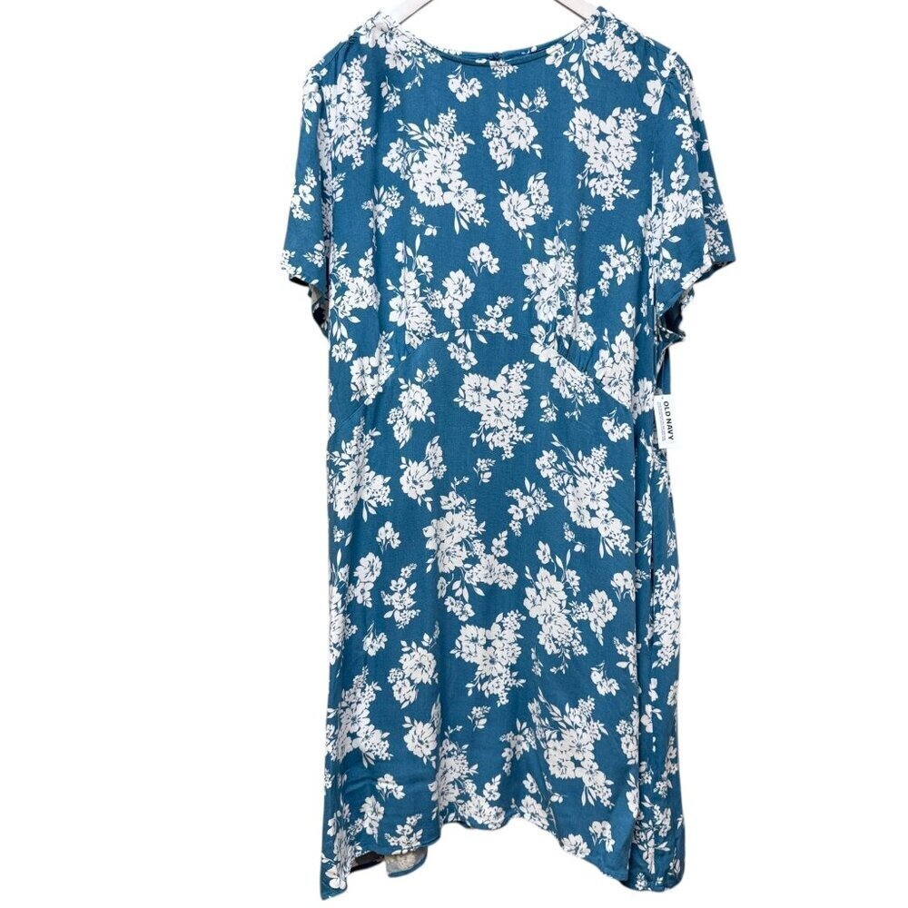Old Navy Floral Dress Size XXL Teal Blue Short Sleeve Rayon NWT